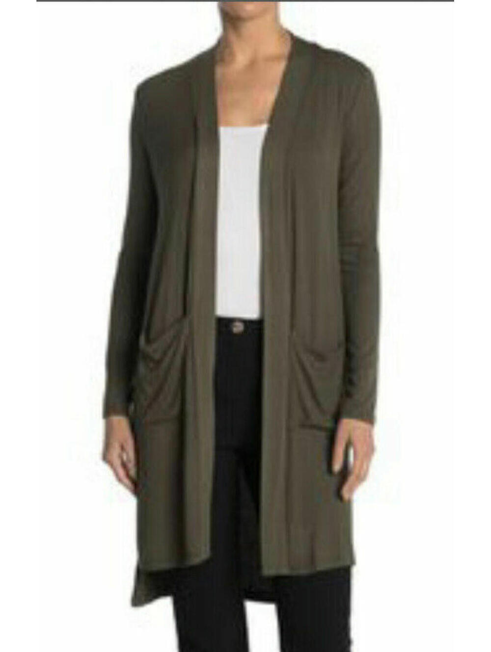 2398 Catherine Malandrino Open Front Ribbed Long Cardigan In Grape Leaf Sz M